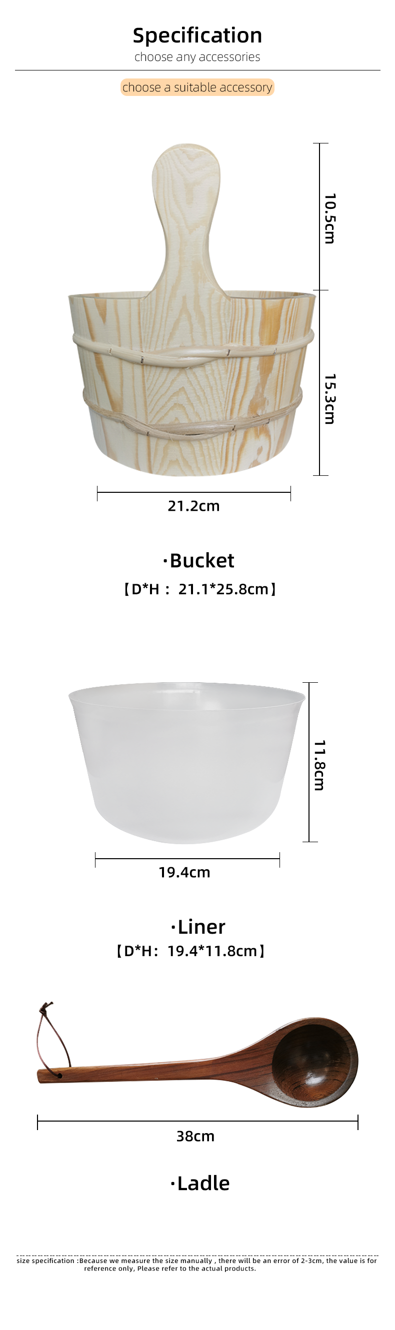 Wooden Bucket and Ladle for Sauna Room Use