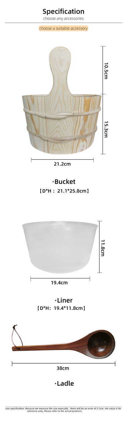 Wooden Bucket and Ladle for Sauna Room Use