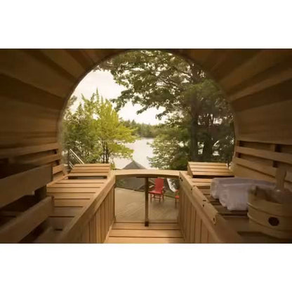FENYA Factory Customized Luxury Outdoor Barrel Sauna with Panoramic Acrylic Dome Front
