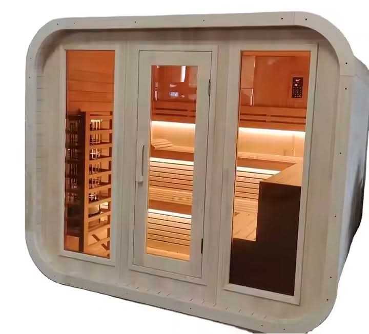 FENYA Factory Customized Outdoor Modern Square Sauna with Full Glass Front, LED Lighting & Smart Control