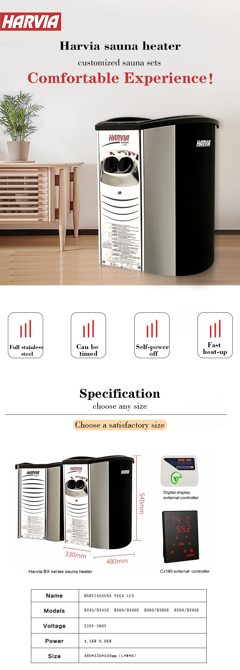 Harvia BX Sauna Heater: High-Performance Electric Stove (4.5kW - 18kW) for Residential & Commercial Saunas