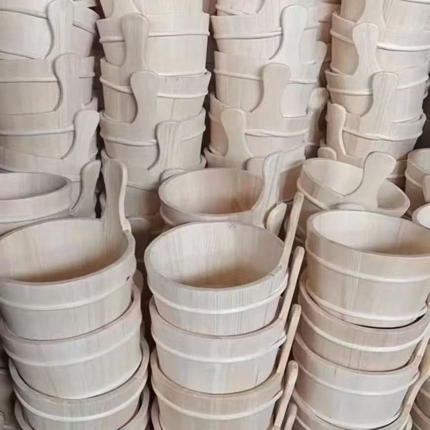 Wooden Bucket and Ladle for Sauna Room Use
