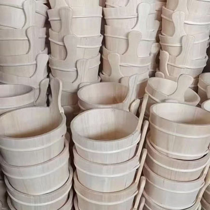 Wooden Bucket and Ladle for Sauna Room Use