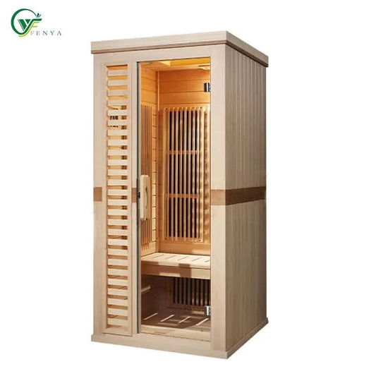 Custom Far Infrared Dry Steam Sauna Infraort Kabin Solid Wood 1 Person Hemlock All Carbon Heaters