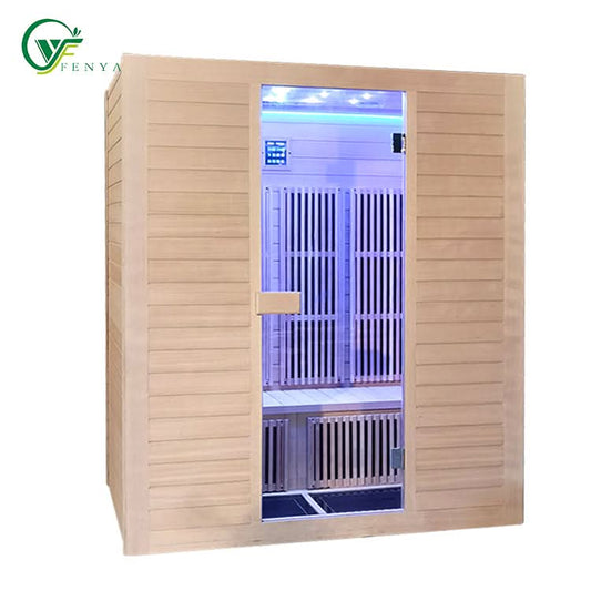 3 person corner Far infrared sauna room best wood Canadian Cedar Hemlock light physical therapy